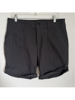 Eddie Bauer Womens 12 Black Utility Shorts Stretch Rolled Hem Zip Pockets Hiking